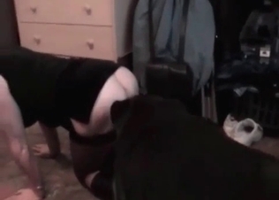 Astonishing blonde is enjoying her trained animal